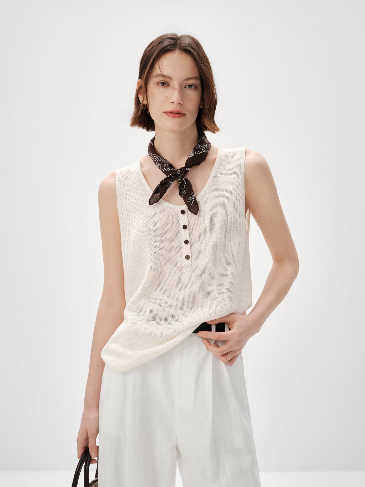 Button-Front V-Neck Knitted Sweater Vest