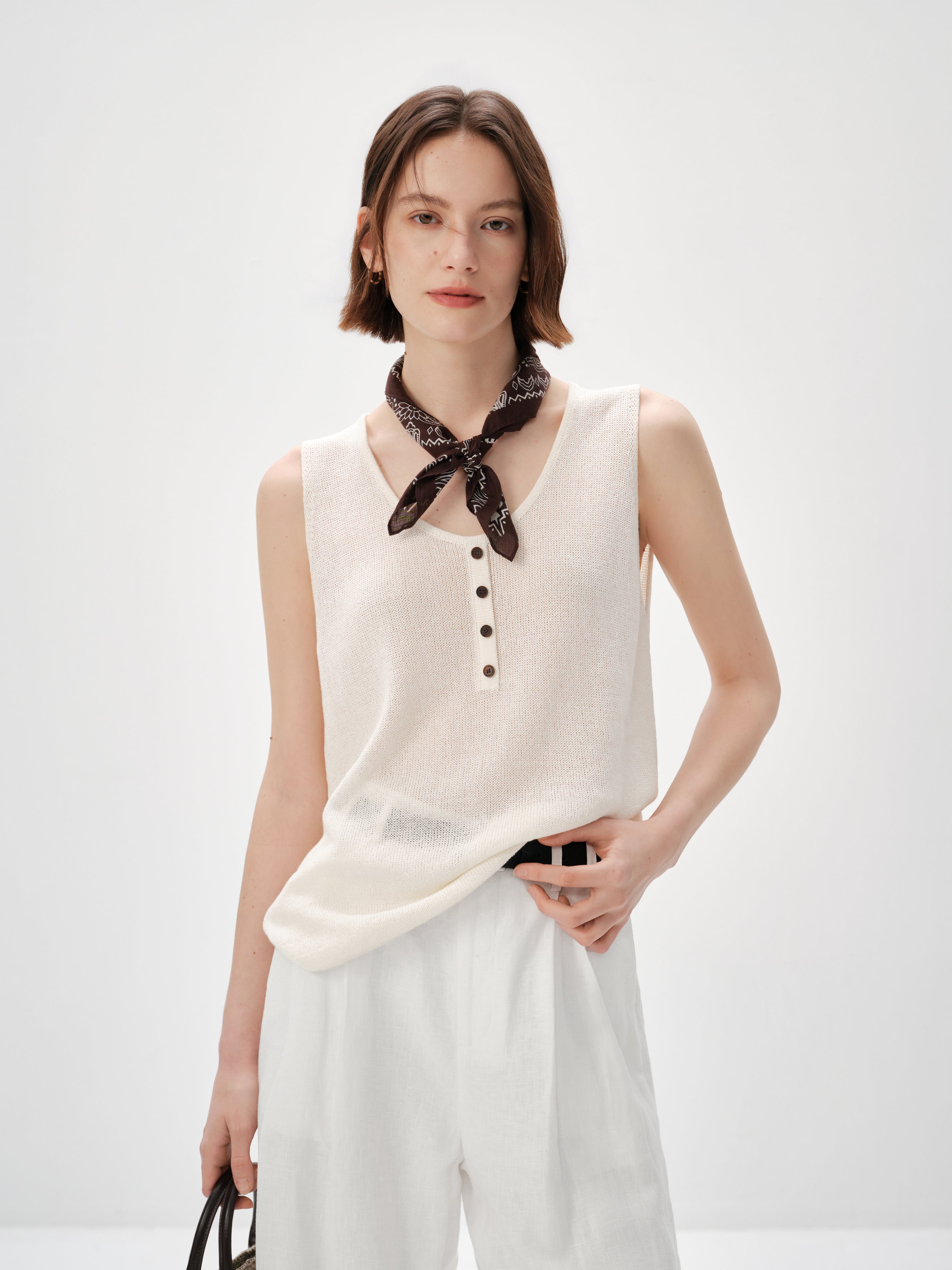 Button-Front V-Neck Knitted Sweater Vest