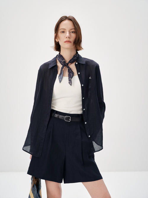 Load image 1 in gallery view. Pure Linen Relaxed Long-Sleeve Shirt