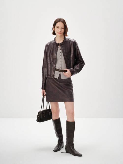 Load image 1 in gallery view. Metallic Faux Leather Moto Jacket