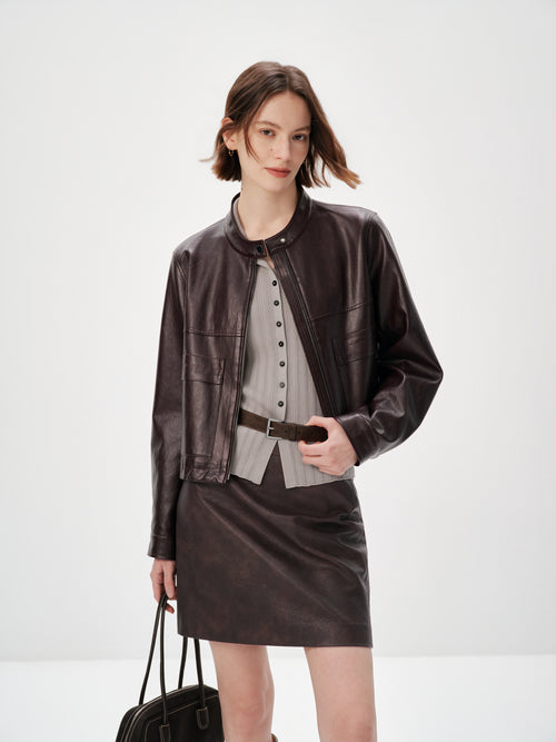 Load image 1 in gallery view. Metallic Faux Leather Moto Jacket