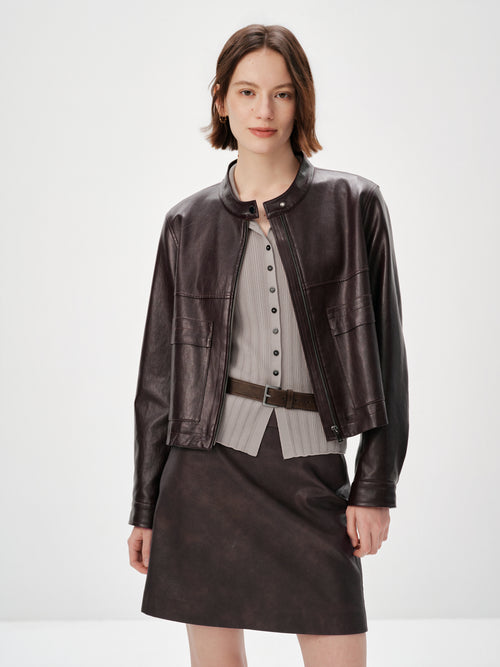 Load image 1 in gallery view. Metallic Faux Leather Moto Jacket