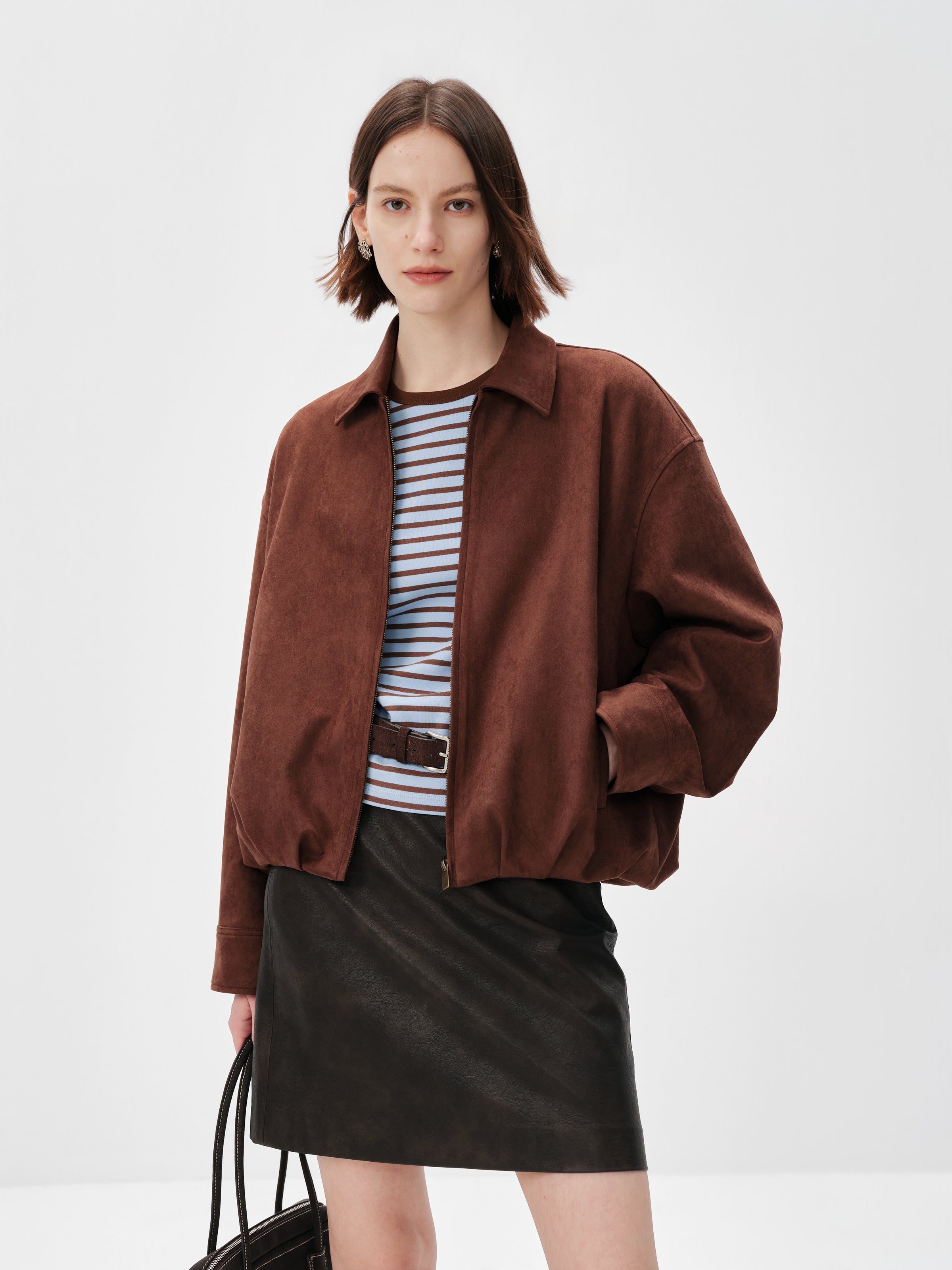Soft Faux Suede Harrington Jacket