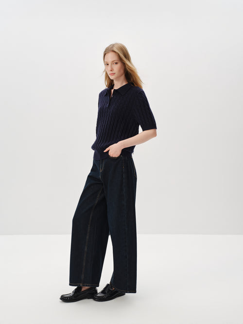 Load image 1 in gallery view. 100% Pure Cashmere Cable-Knit Short Sleeve Polo