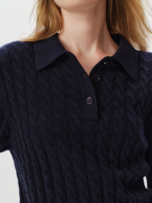 Load image 1 in gallery view. 100% Pure Cashmere Cable-Knit Short Sleeve Polo