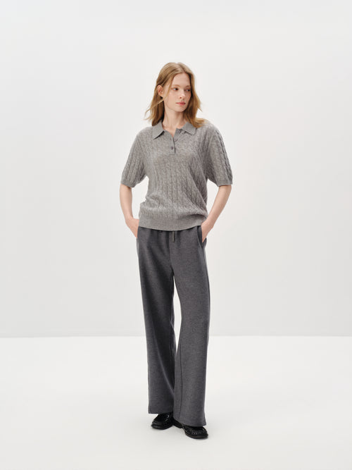 Load image 1 in gallery view. 100% Pure Cashmere Cable-Knit Short Sleeve Polo