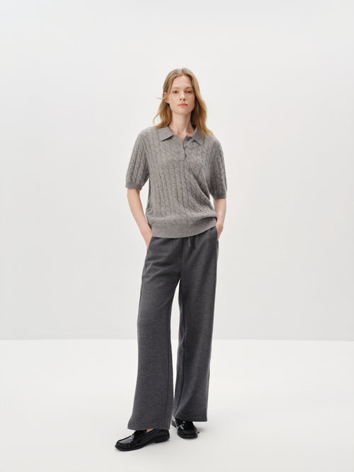 Load image 1 in gallery view. 100% Pure Cashmere Cable-Knit Short Sleeve Polo