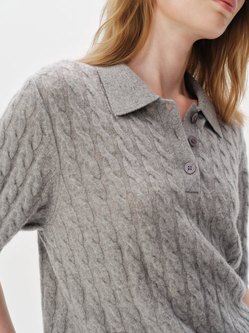 Load image 1 in gallery view. 100% Pure Cashmere Cable-Knit Short Sleeve Polo