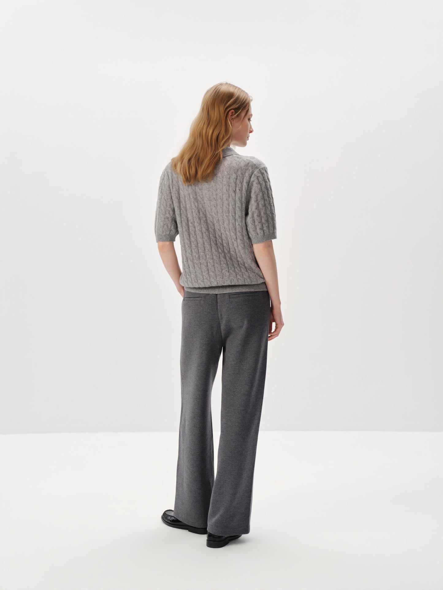 100% Pure Cashmere Cable-Knit Short Sleeve Polo