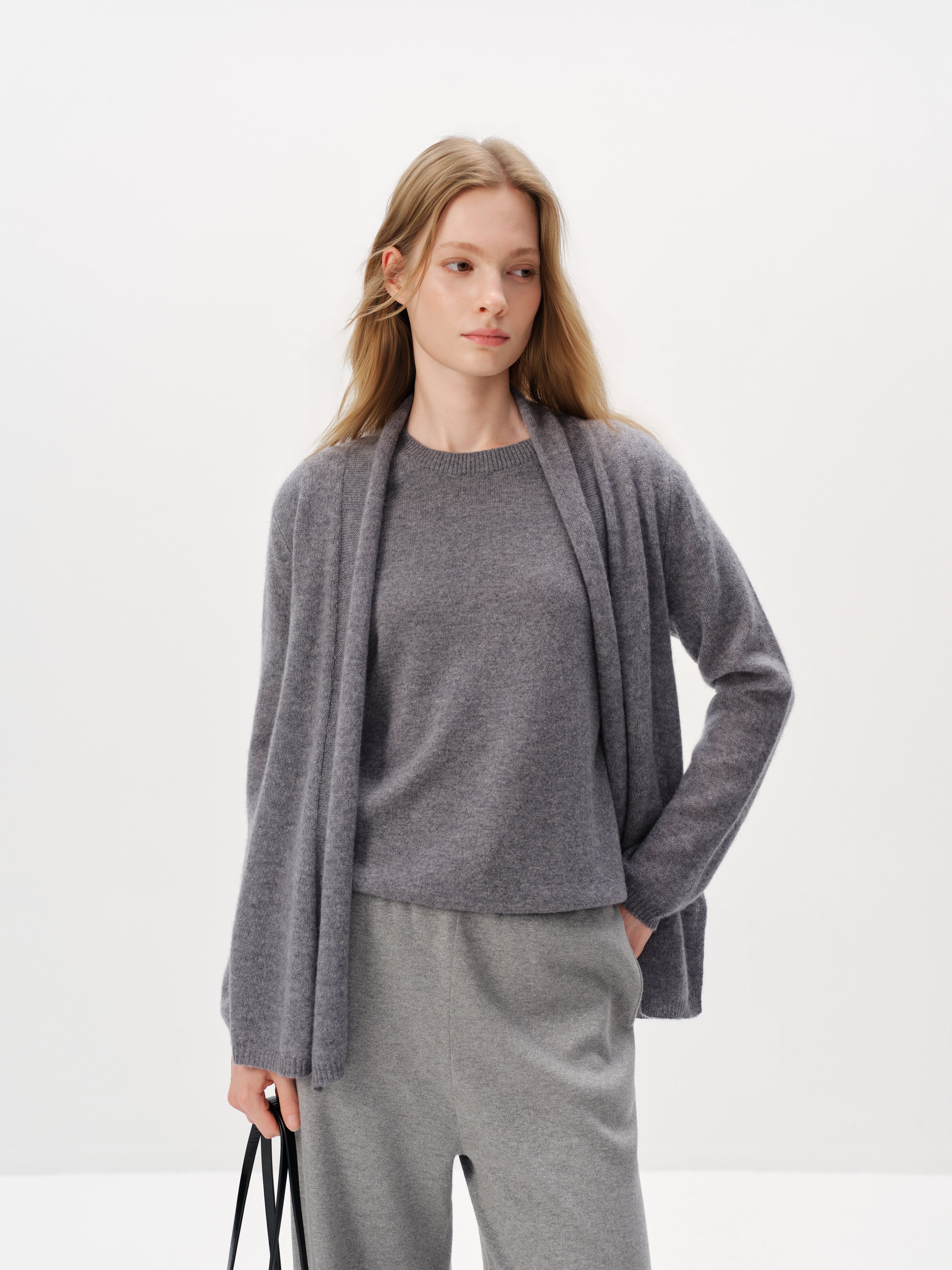 Pure Cashmere Drop-Shoulder Long-Sleeve Cardigan