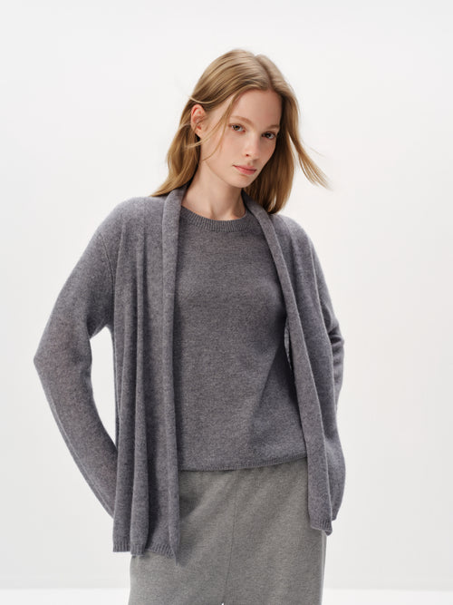 Load image 1 in gallery view. Pure Cashmere Drop-Shoulder Long-Sleeve Cardigan