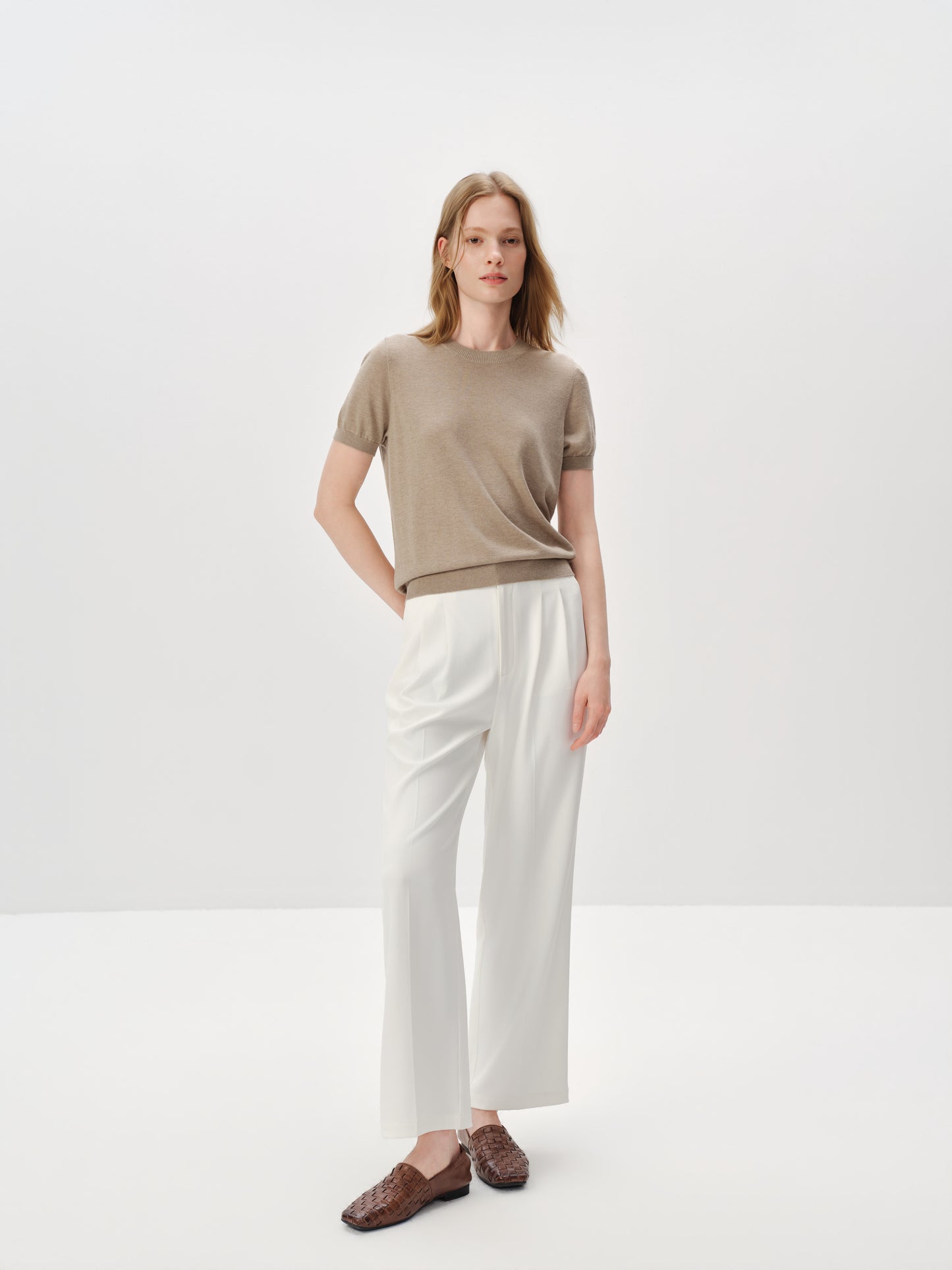 Silk-Cashmere Lightweight Short-Sleeve Top