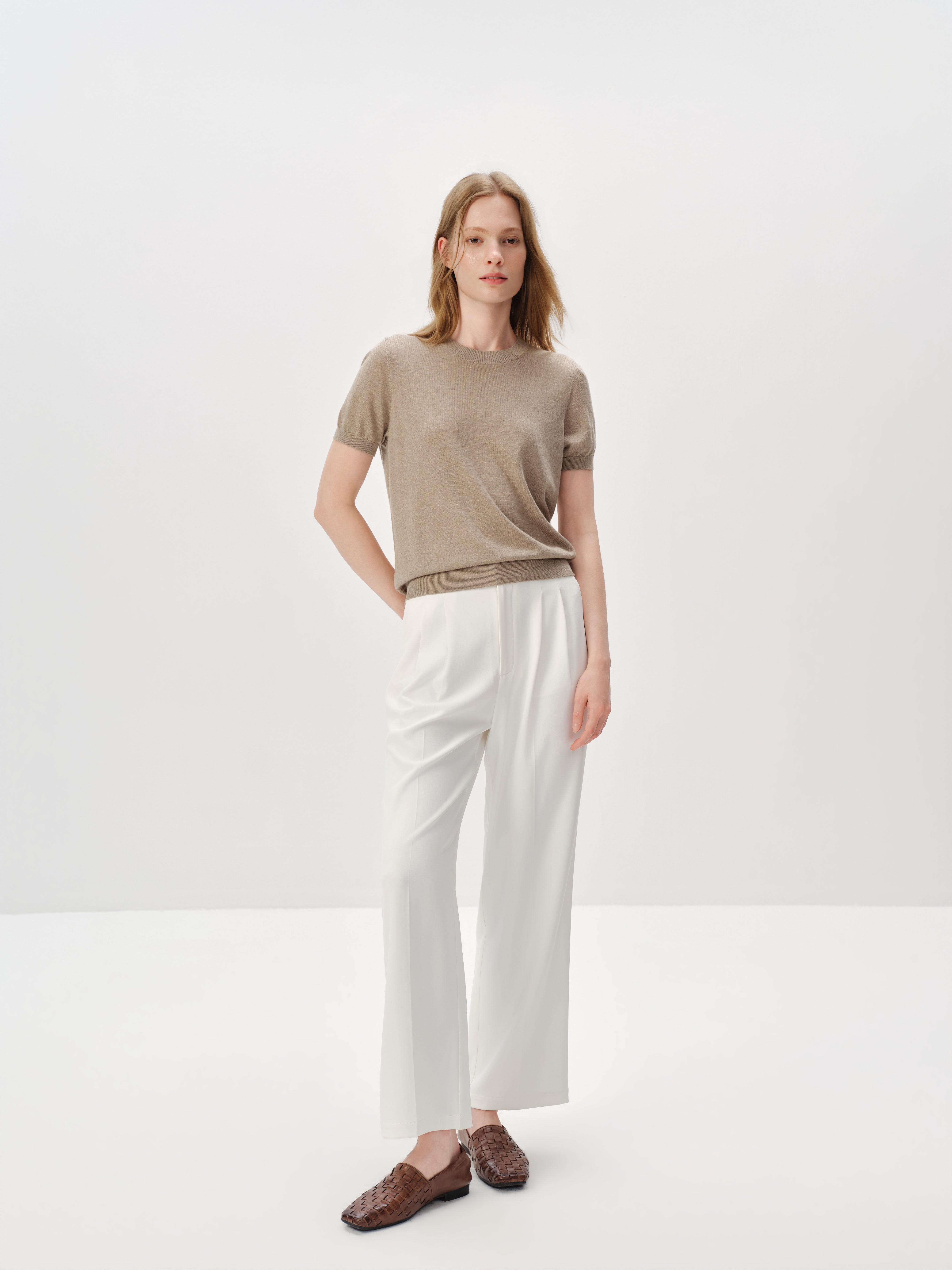 Silk-Cashmere Lightweight Short-Sleeve Top