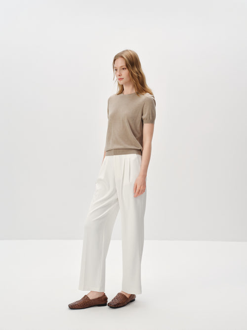 Load image 1 in gallery view. Silk-Cashmere Lightweight Short-Sleeve Top