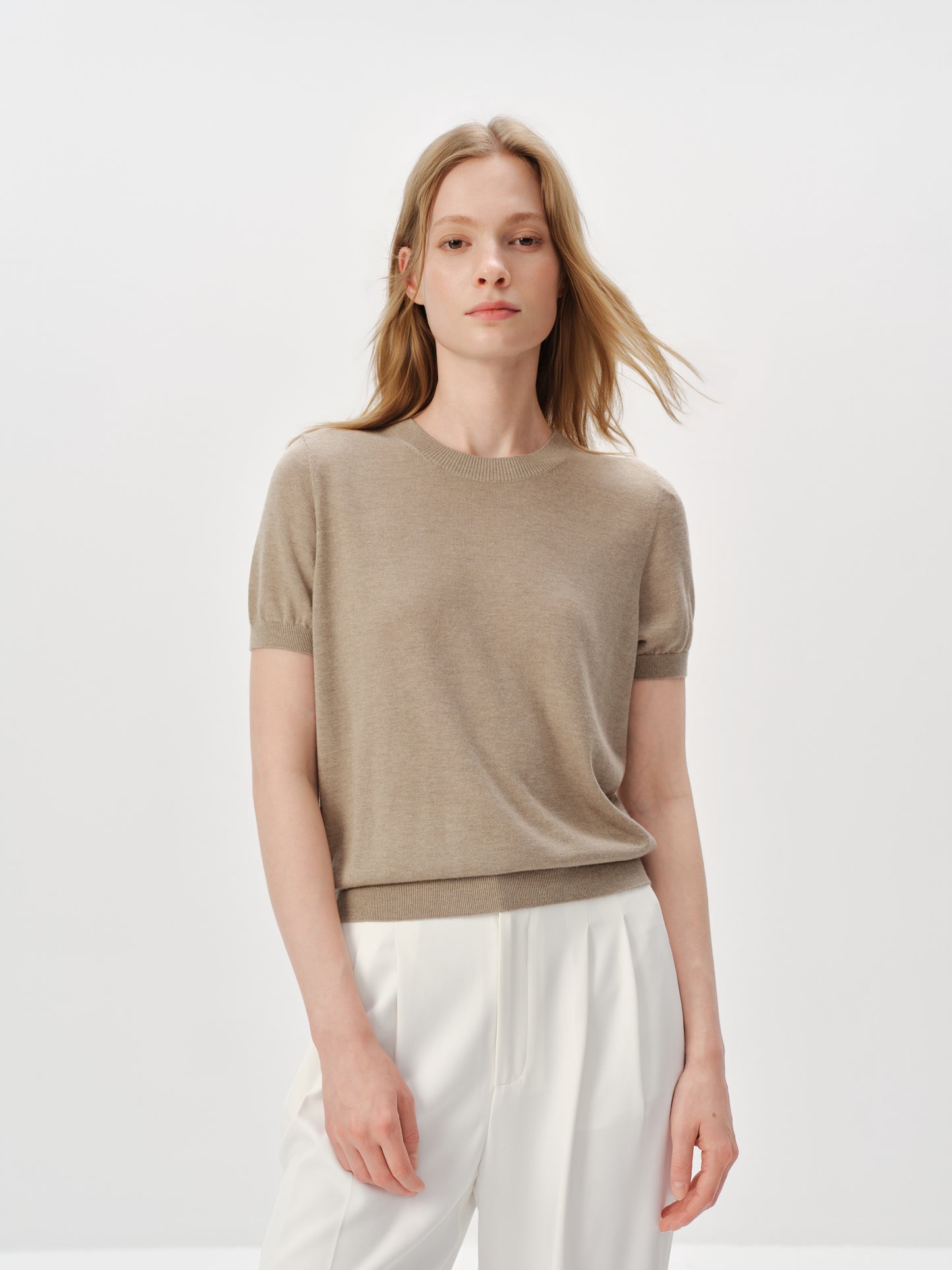 Silk-Cashmere Lightweight Short-Sleeve Top