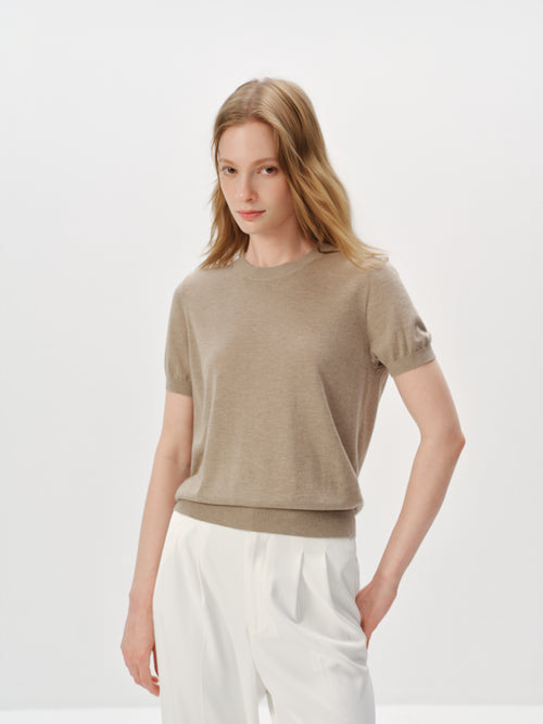 Load image 1 in gallery view. Silk-Cashmere Lightweight Short-Sleeve Top