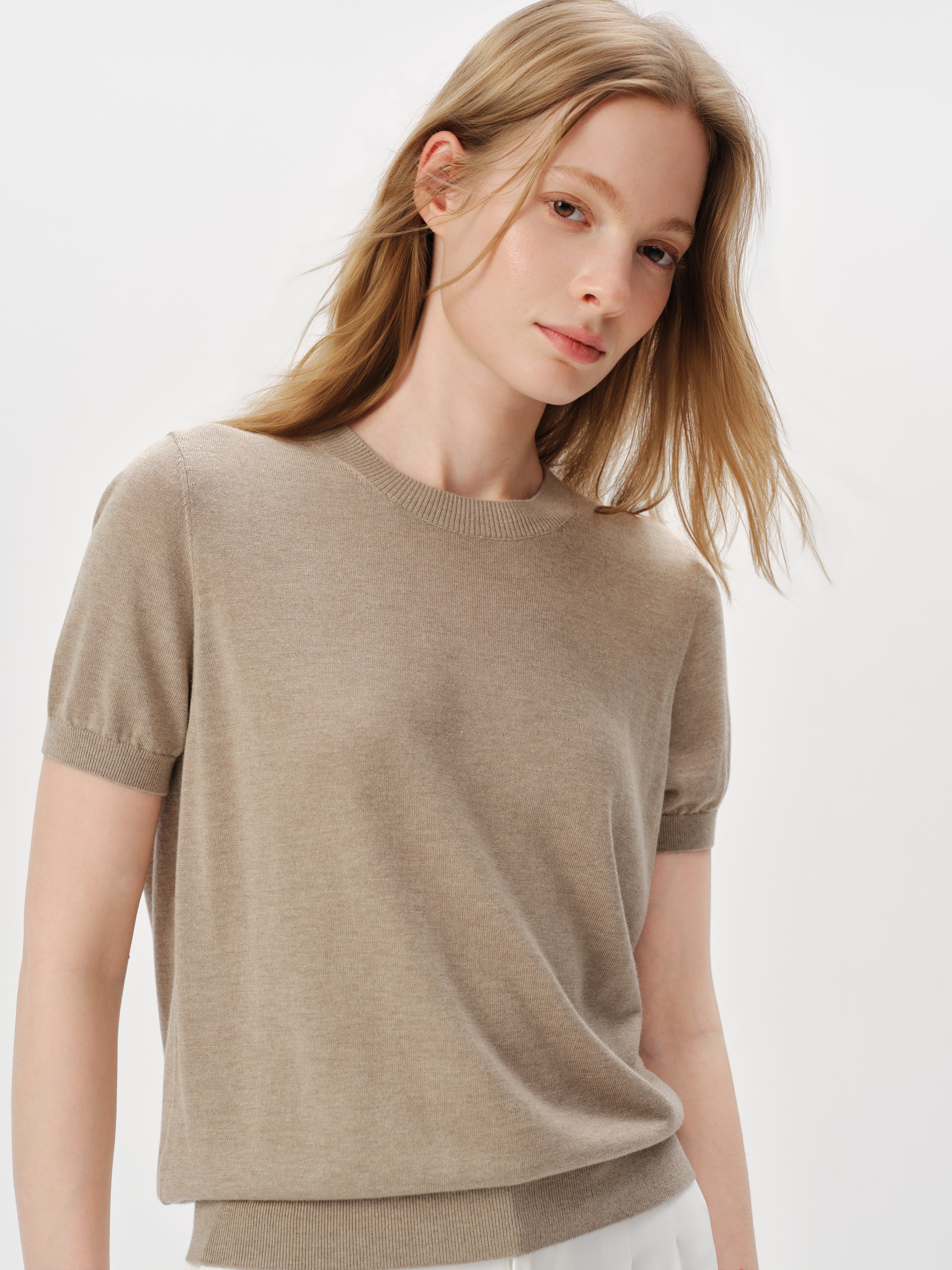 Silk-Cashmere Lightweight Short-Sleeve Top