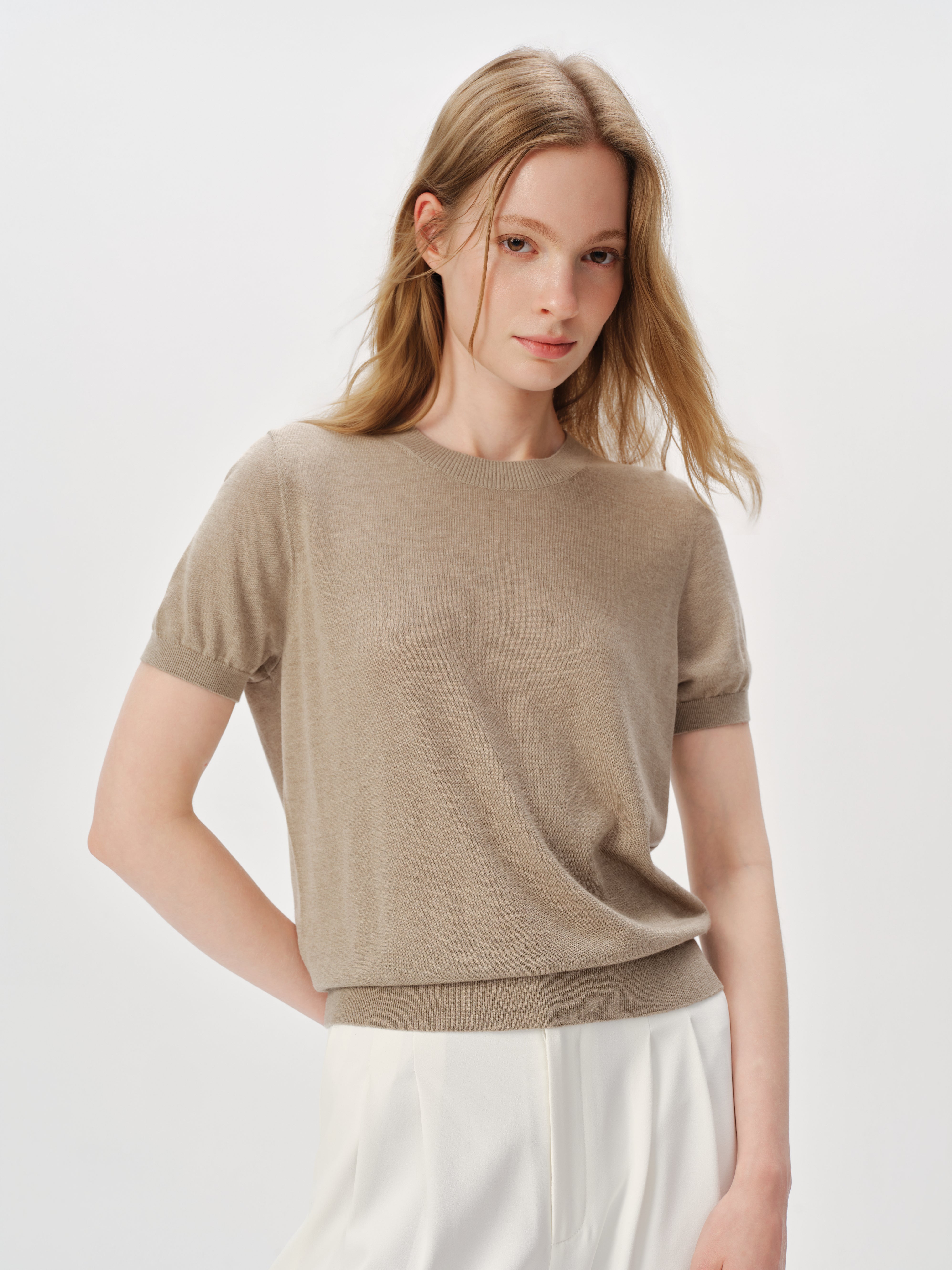 Silk-Cashmere Lightweight Short-Sleeve Top