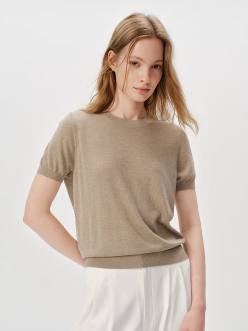 Load image 1 in gallery view. Silk-Cashmere Lightweight Short-Sleeve Top