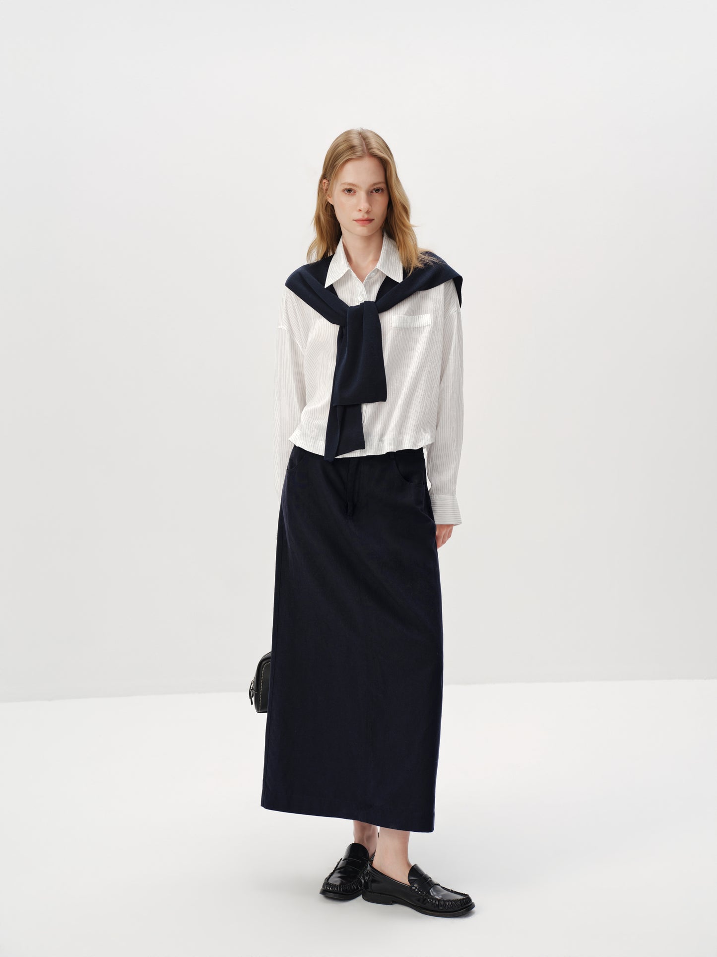 A-Line Lyocell-Linen Midi Skirt