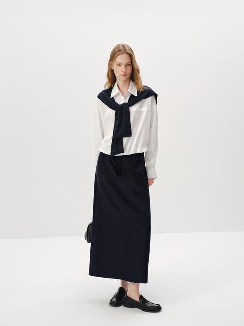 Load image 1 in gallery view. A-Line Lyocell-Linen Midi Skirt
