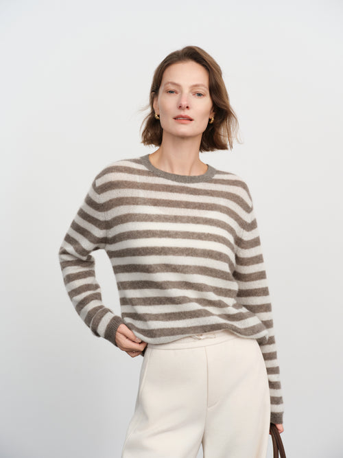 Load image 1 in gallery view. Striped Cashmere Crewneck Sweater