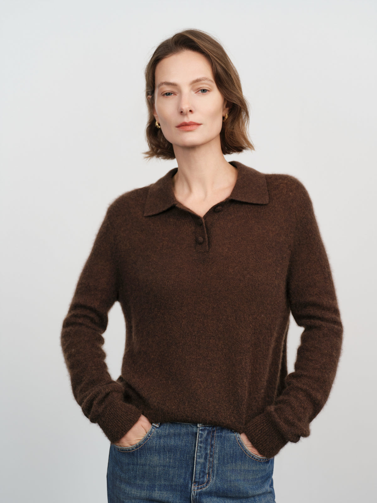 Relaxed Cashmere-Silk Polo Sweater