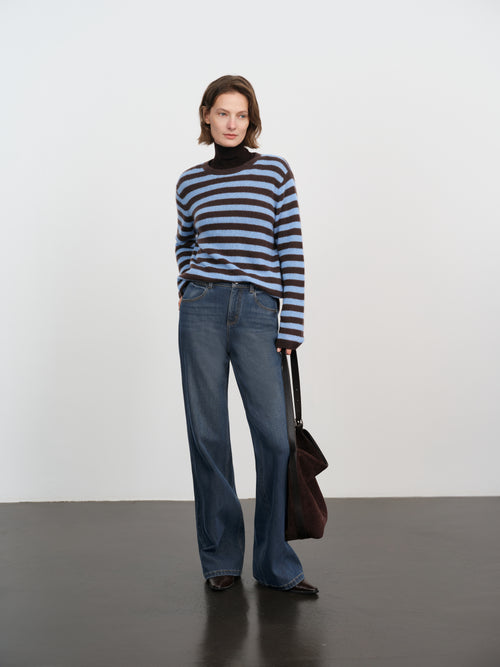 Load image 1 in gallery view. Striped Cashmere Crewneck Sweater