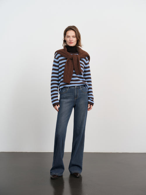 Load image 1 in gallery view. Striped Cashmere Crewneck Sweater