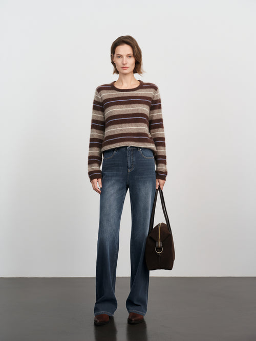 Load image 1 in gallery view. Striped Cashmere-Silk Crewneck Sweater