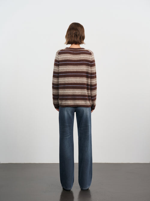 Load image 1 in gallery view. Striped Cashmere-Silk Crewneck Sweater