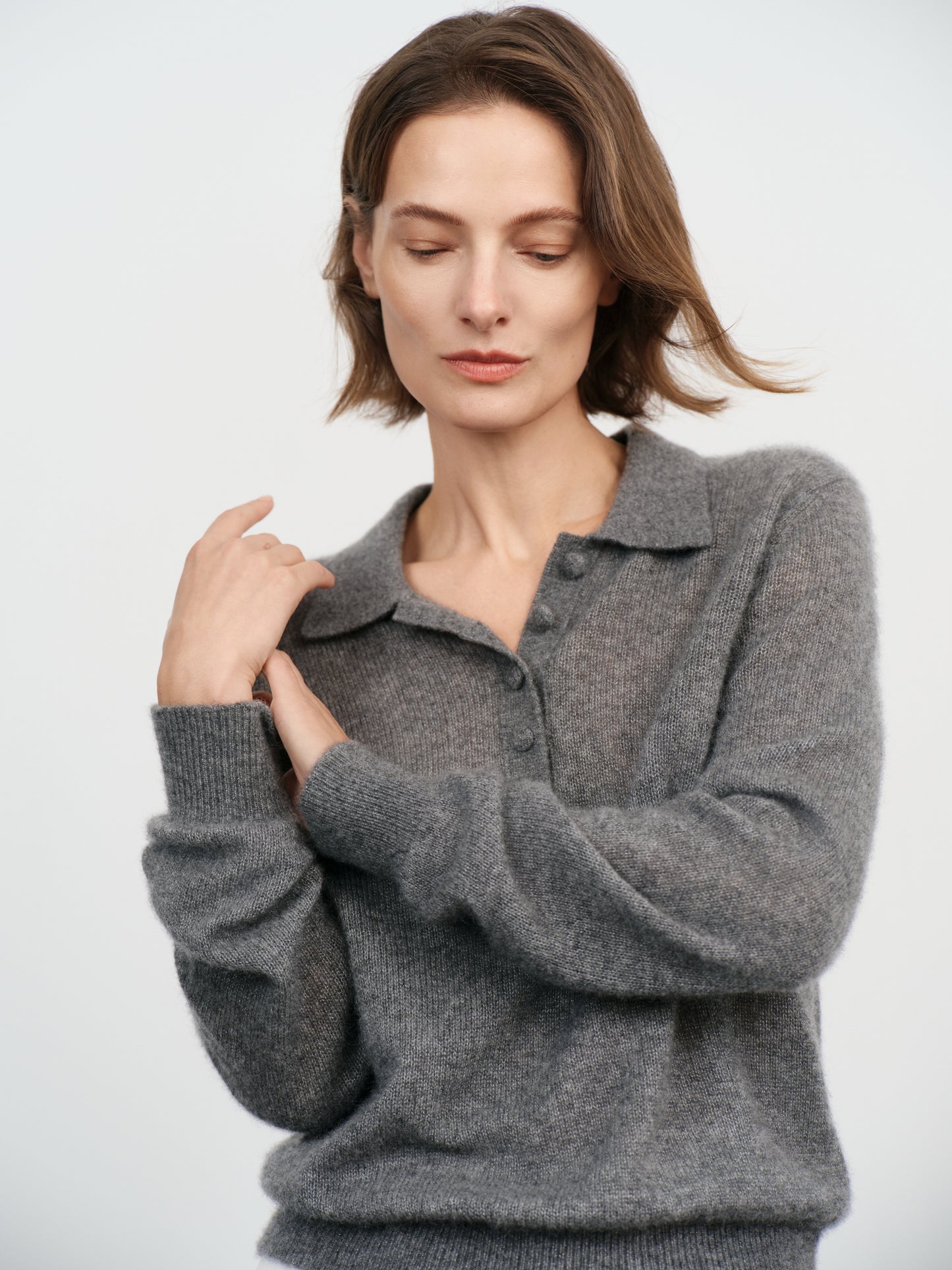 Relaxed Cashmere-Silk Polo Sweater