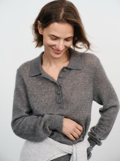 Load image 1 in gallery view. Relaxed Cashmere-Silk Polo Sweater