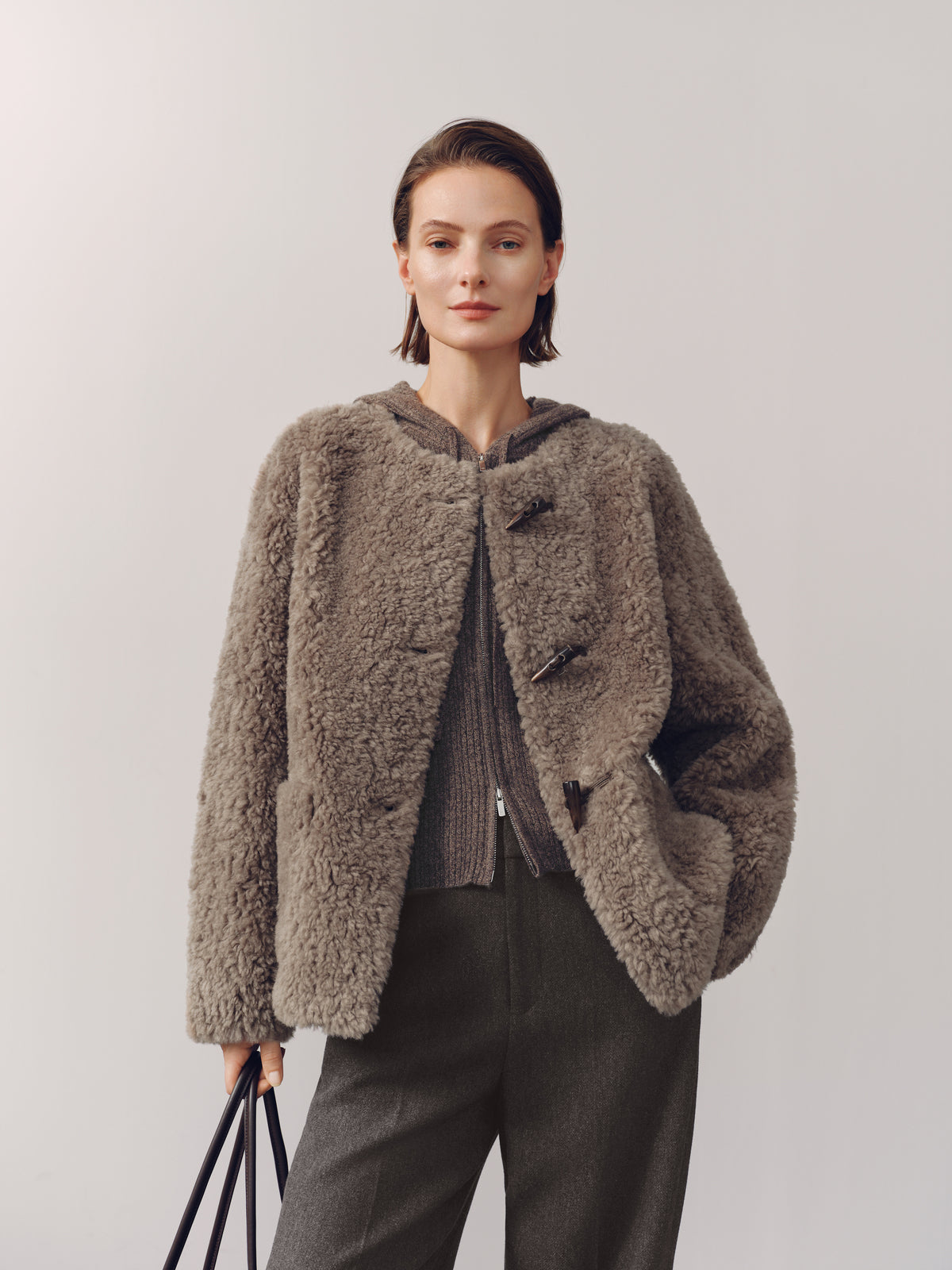 Pure Wool Shearling Jacket with Structured Collar