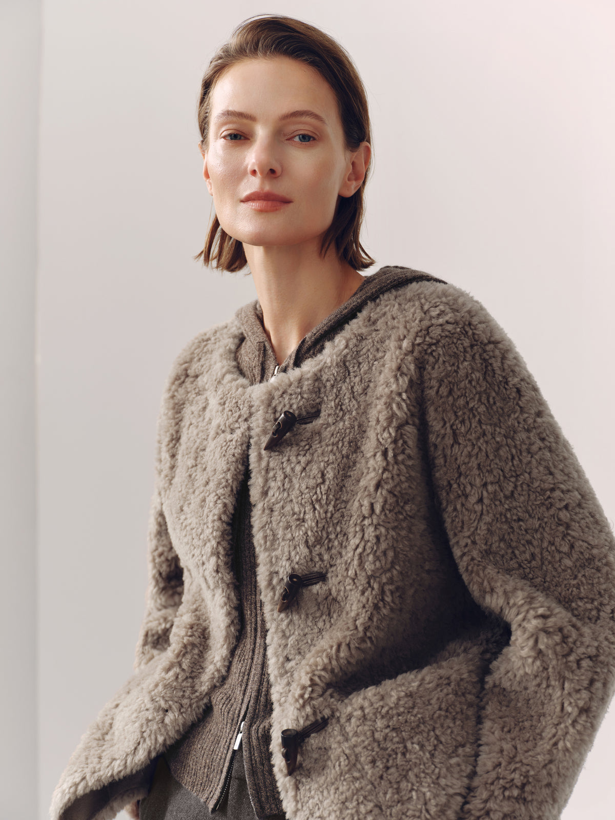 Pure Wool Shearling Jacket with Structured Collar