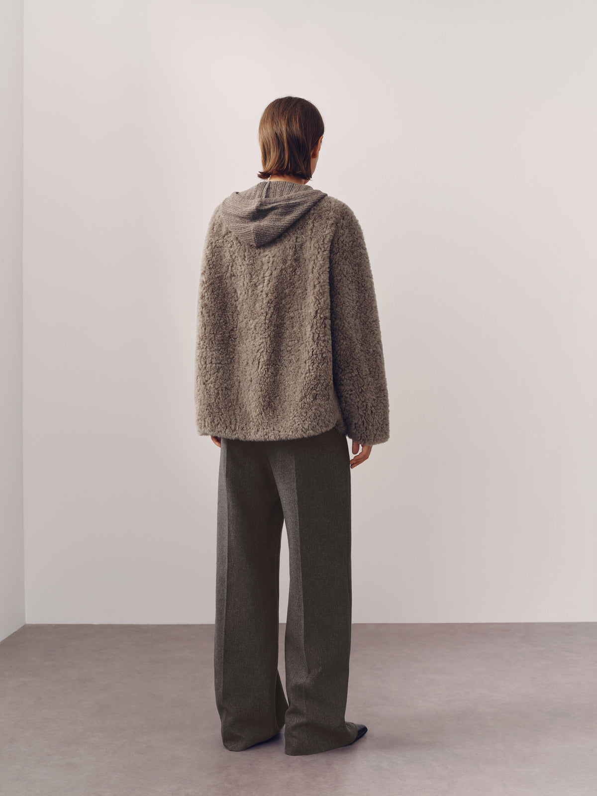 Pure Wool Shearling Jacket with Structured Collar