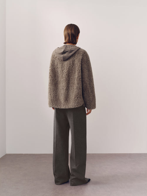 Load image 1 in gallery view. Pure Wool Shearling Jacket with Structured Collar