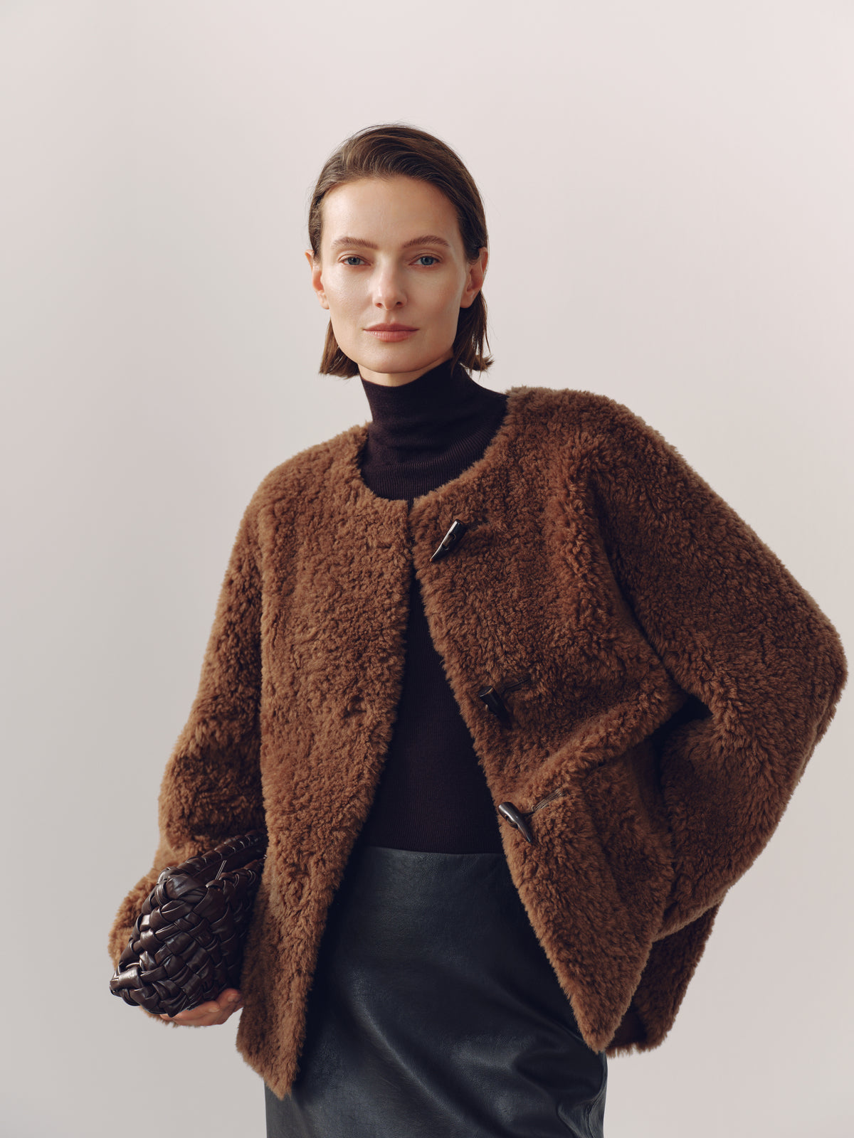 Pure Wool Shearling Jacket with Structured Collar