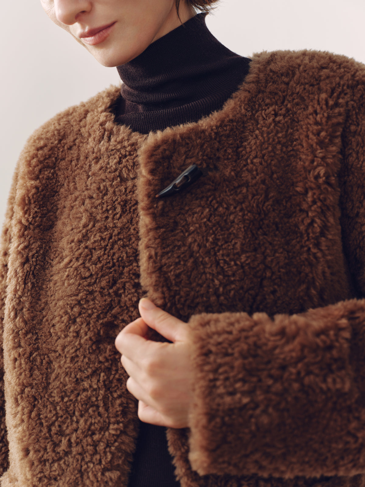 Pure Wool Shearling Jacket with Structured Collar