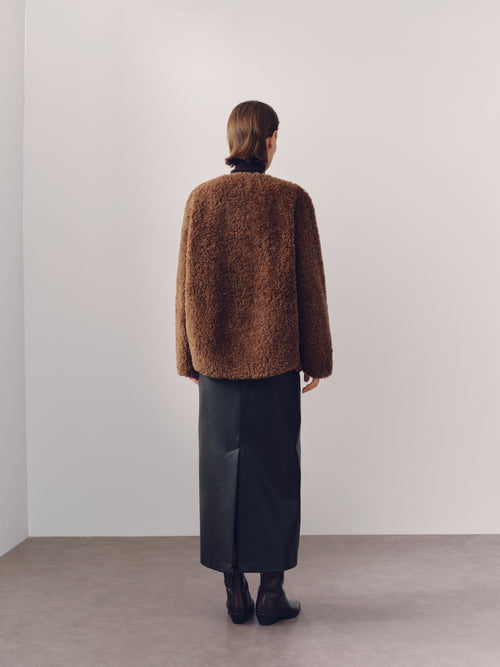 Load image 1 in gallery view. Pure Wool Shearling Jacket with Structured Collar