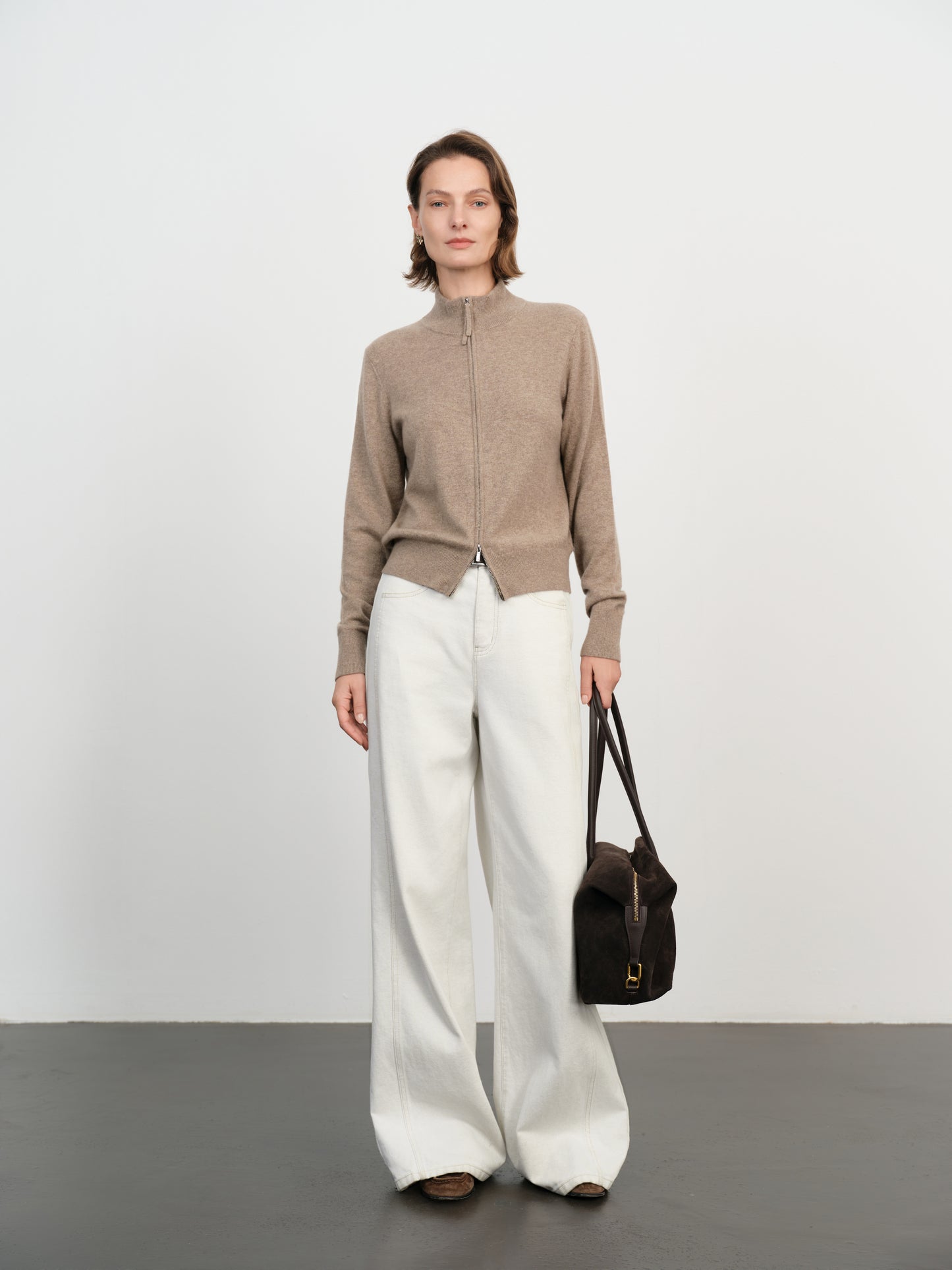 Mock Neck Cashmere Zip Sweater