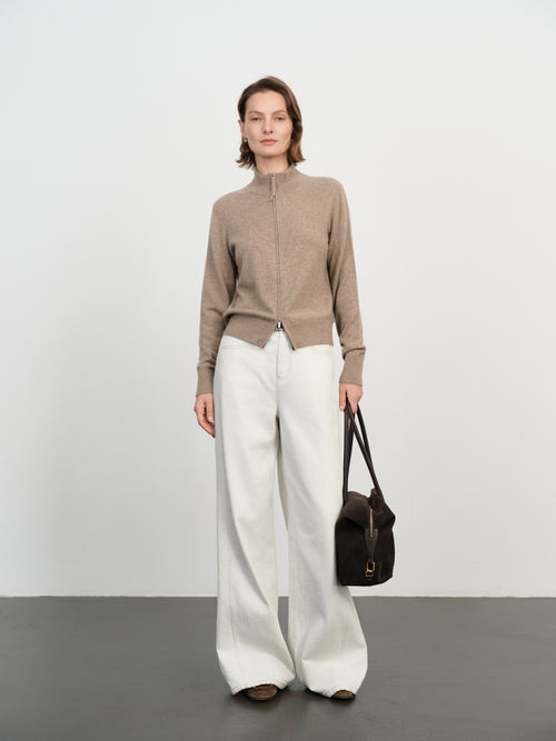 Load image 1 in gallery view. Mock Neck Cashmere Zip Sweater