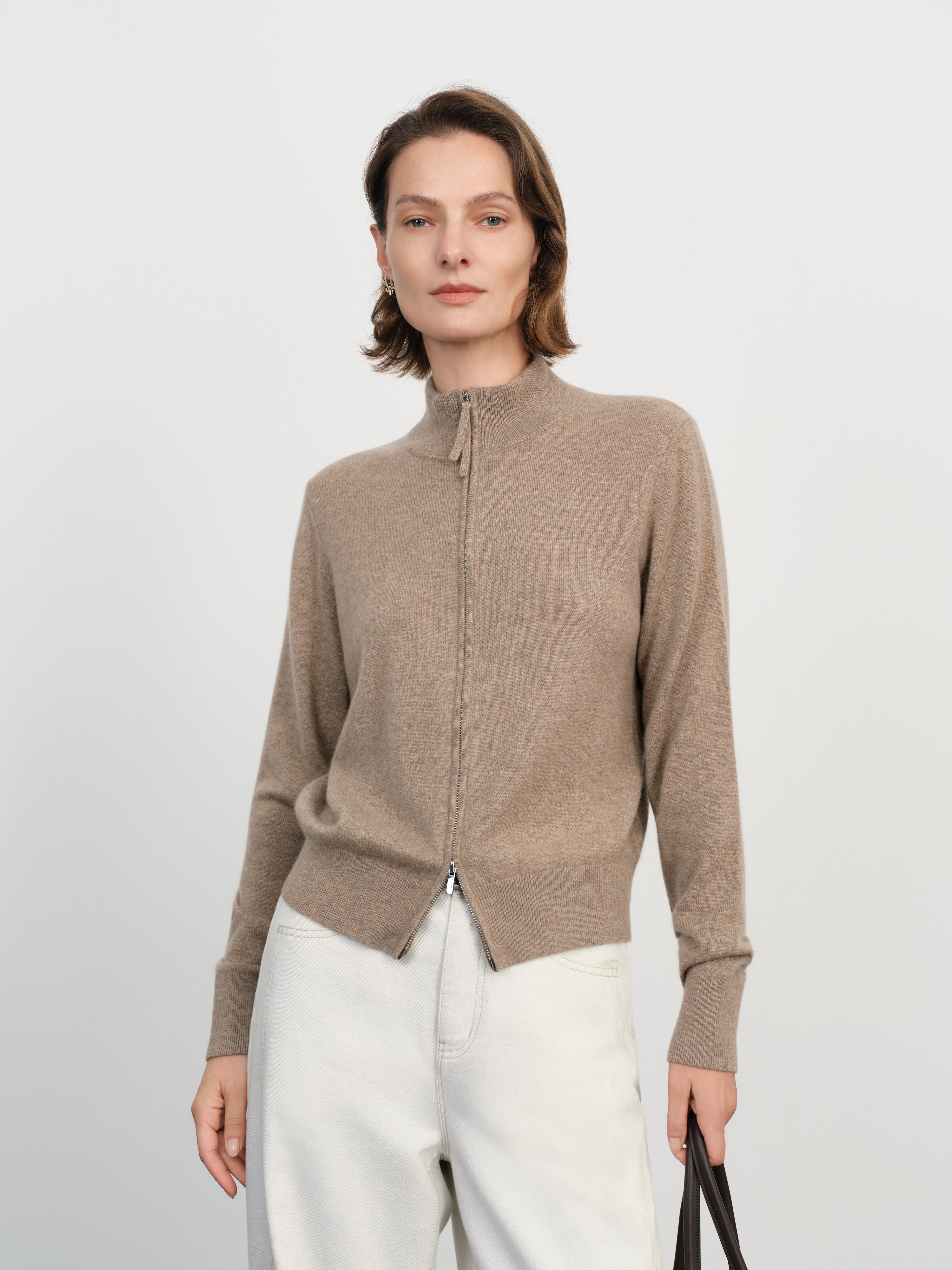 Mock Neck Cashmere Zip Sweater