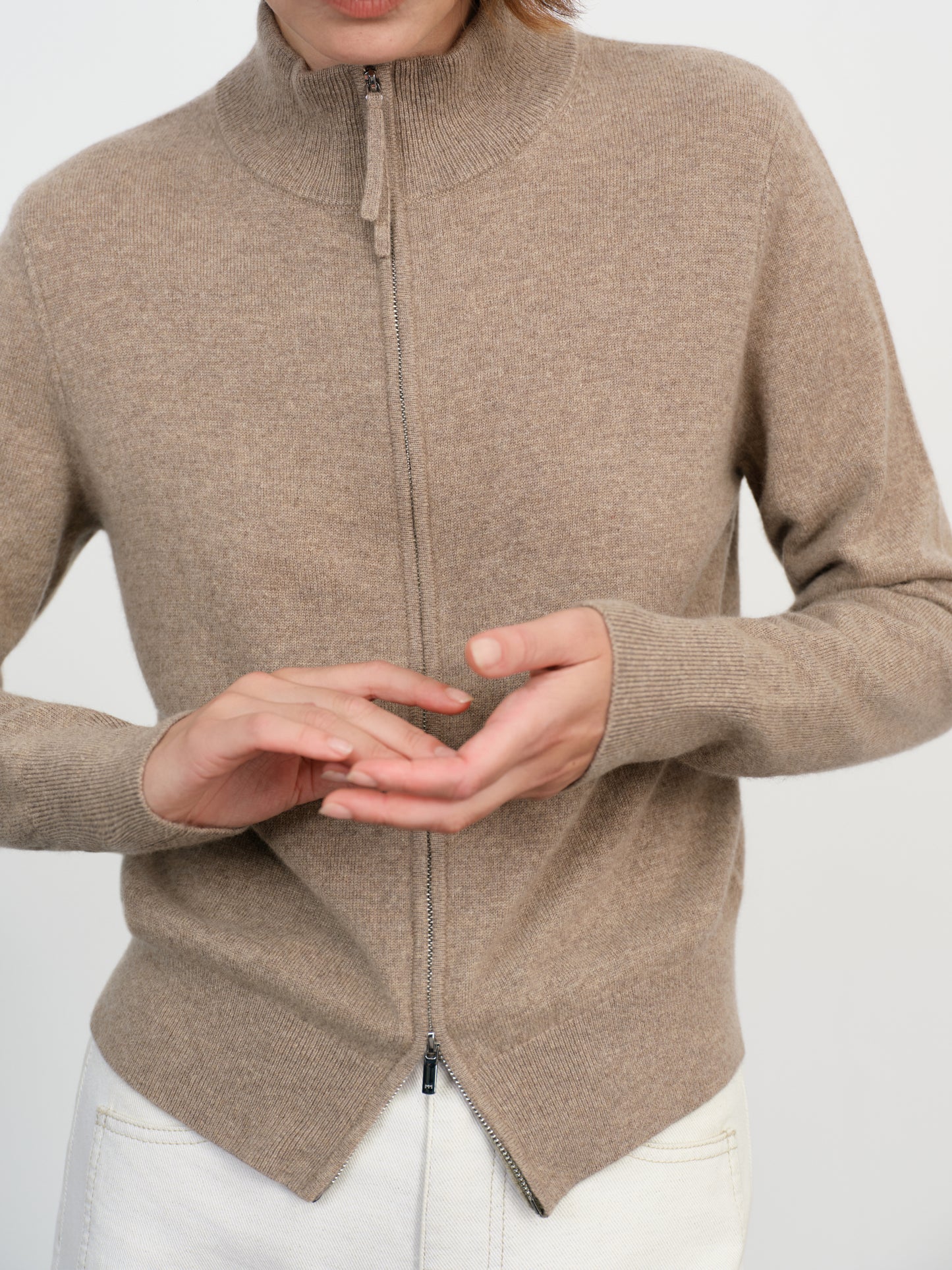 Mock Neck Cashmere Zip Sweater