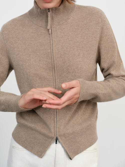 Load image 1 in gallery view. Mock Neck Cashmere Zip Sweater