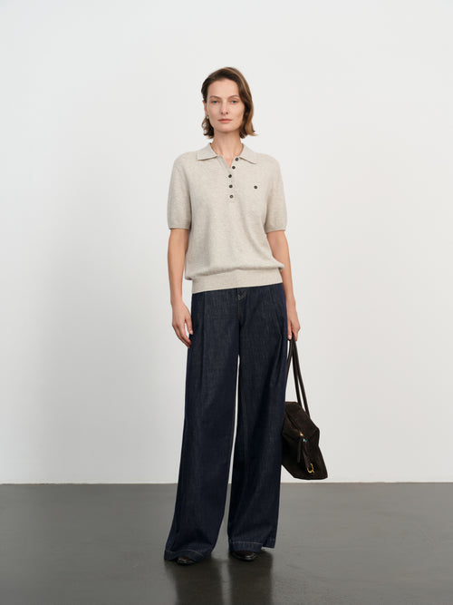 Load image 1 in gallery view. Cashmere Knit Polo Sweater