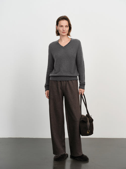 Load image 1 in gallery view. Brushed Cashmere-Silk V-Neck Sweater