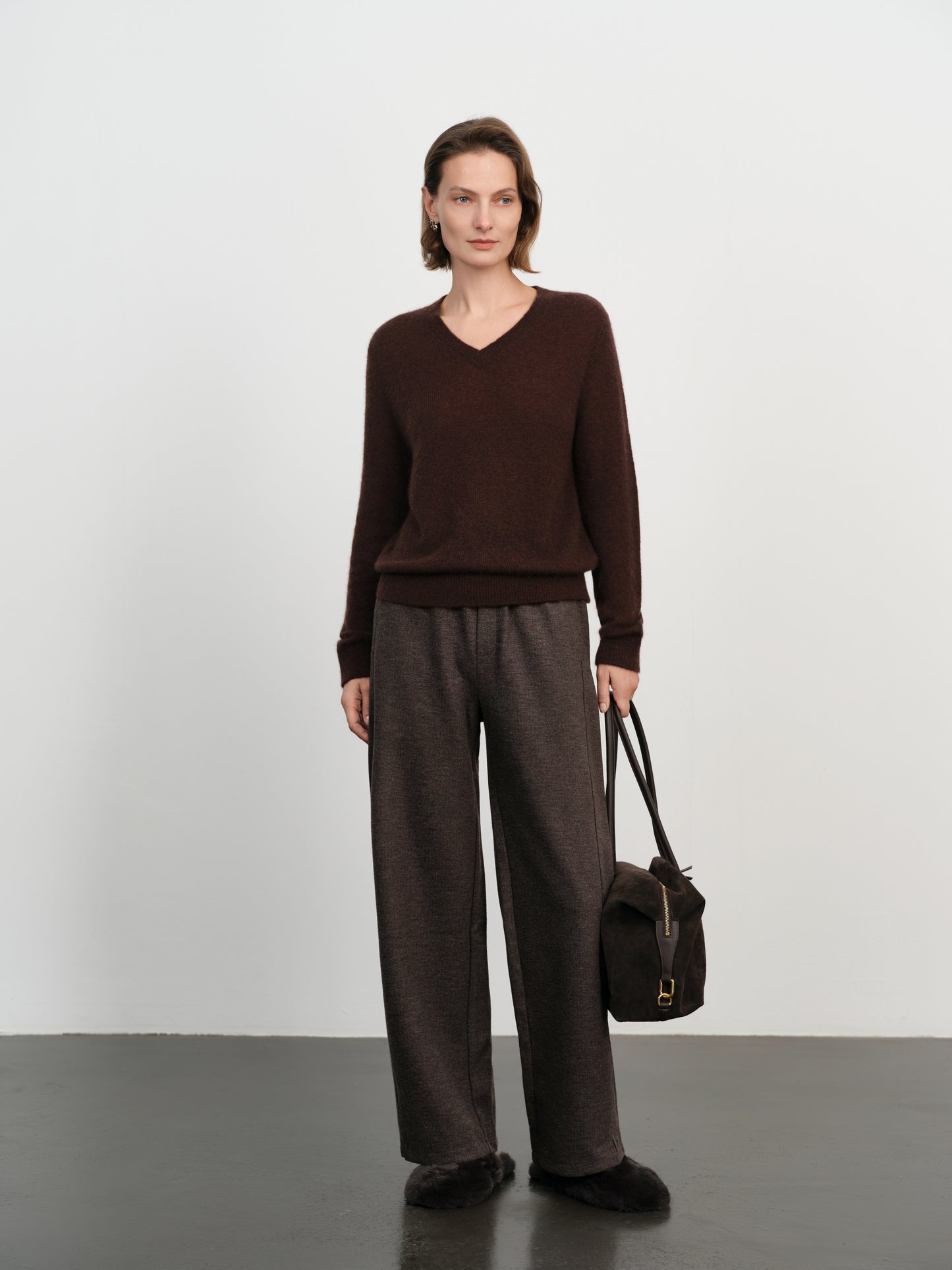 Brushed Cashmere-Silk V-Neck Sweater
