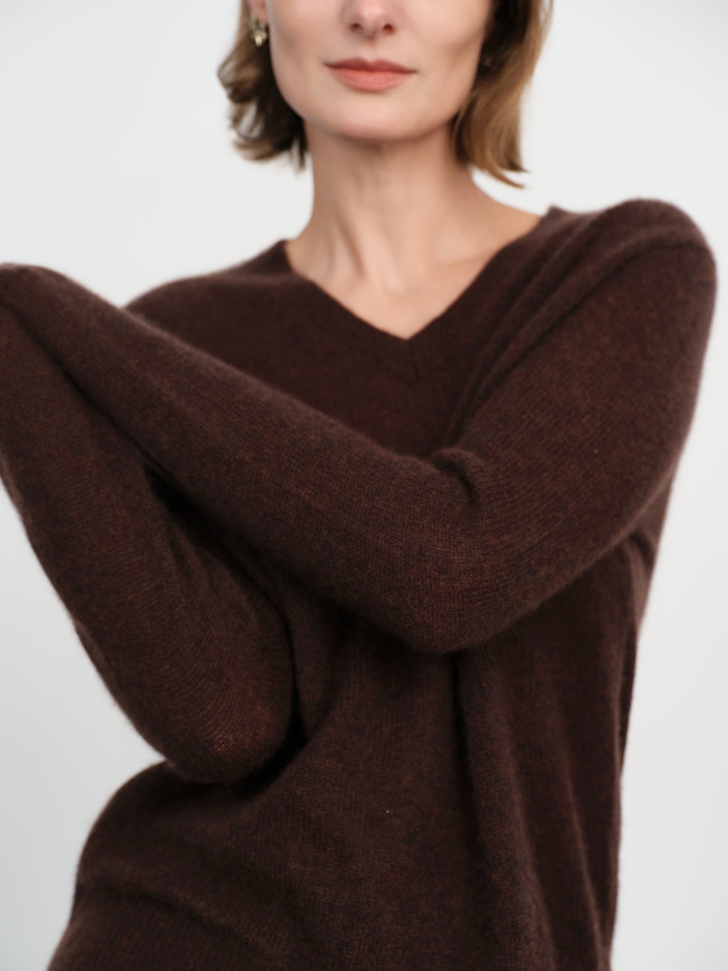 Brushed Cashmere-Silk V-Neck Sweater