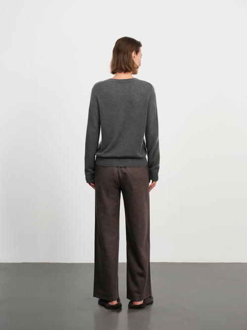 Load image 1 in gallery view. Brushed Cashmere-Silk V-Neck Sweater